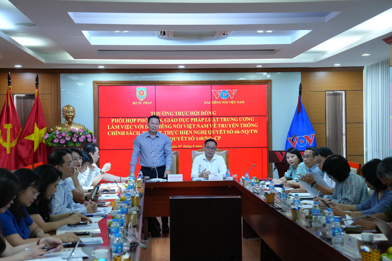 Thường trực Hội đồng phối hợp PBGDPL trung ương làm việc với Đài Tiếng nói Việt Nam
