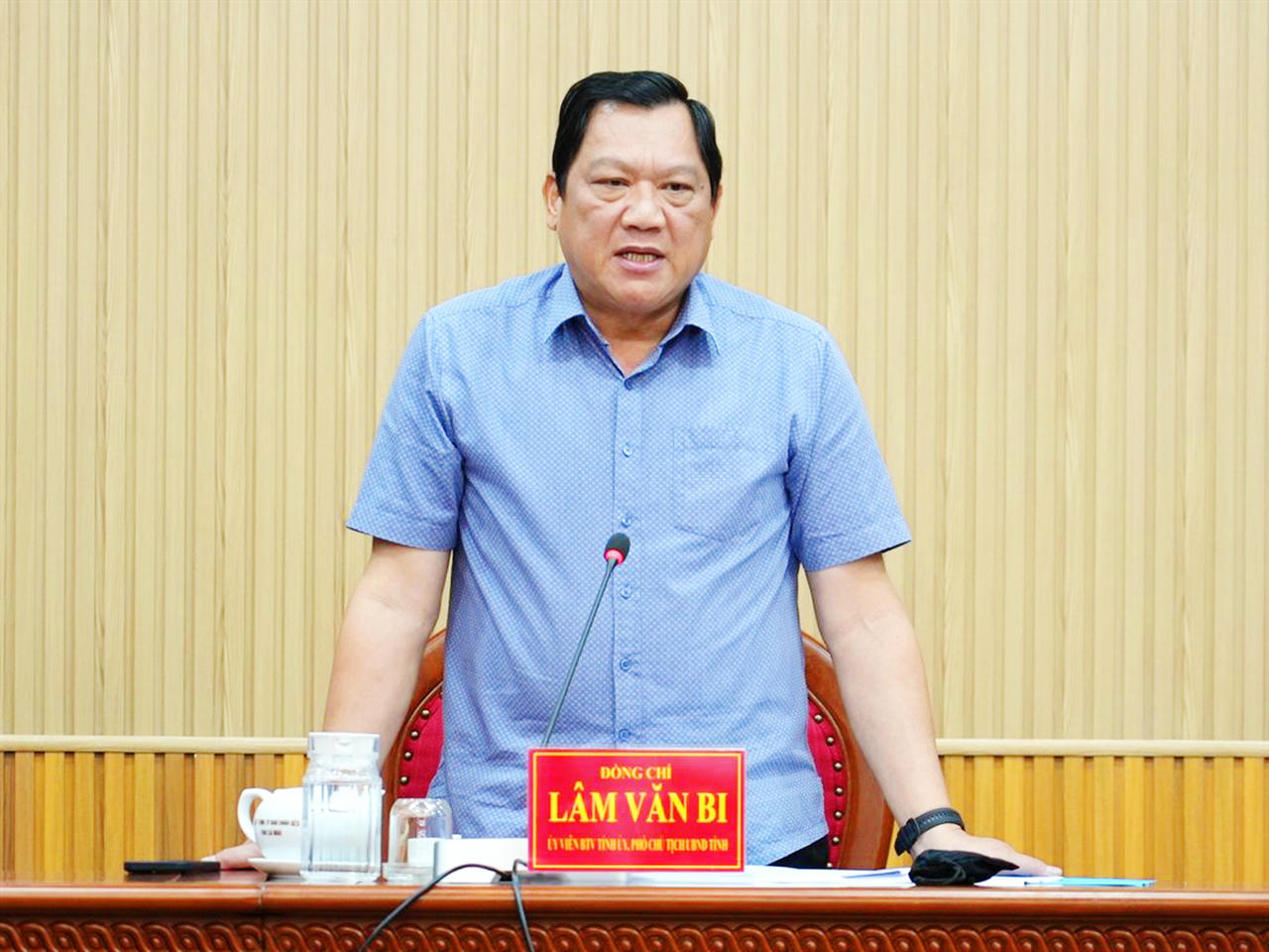 Ông Lâm Văn Bi - Ủy viên BTV Tỉnh ủy, Phó Chủ tịch UBND tỉnh Cà Mau, nhấn mạnh quyết tâm đẩy mạnh giải ngân đầu tư công tại Hội nghị giao ban thường kỳ về thúc đẩy giải ngân vốn đầu tư công (ngày 31/7).