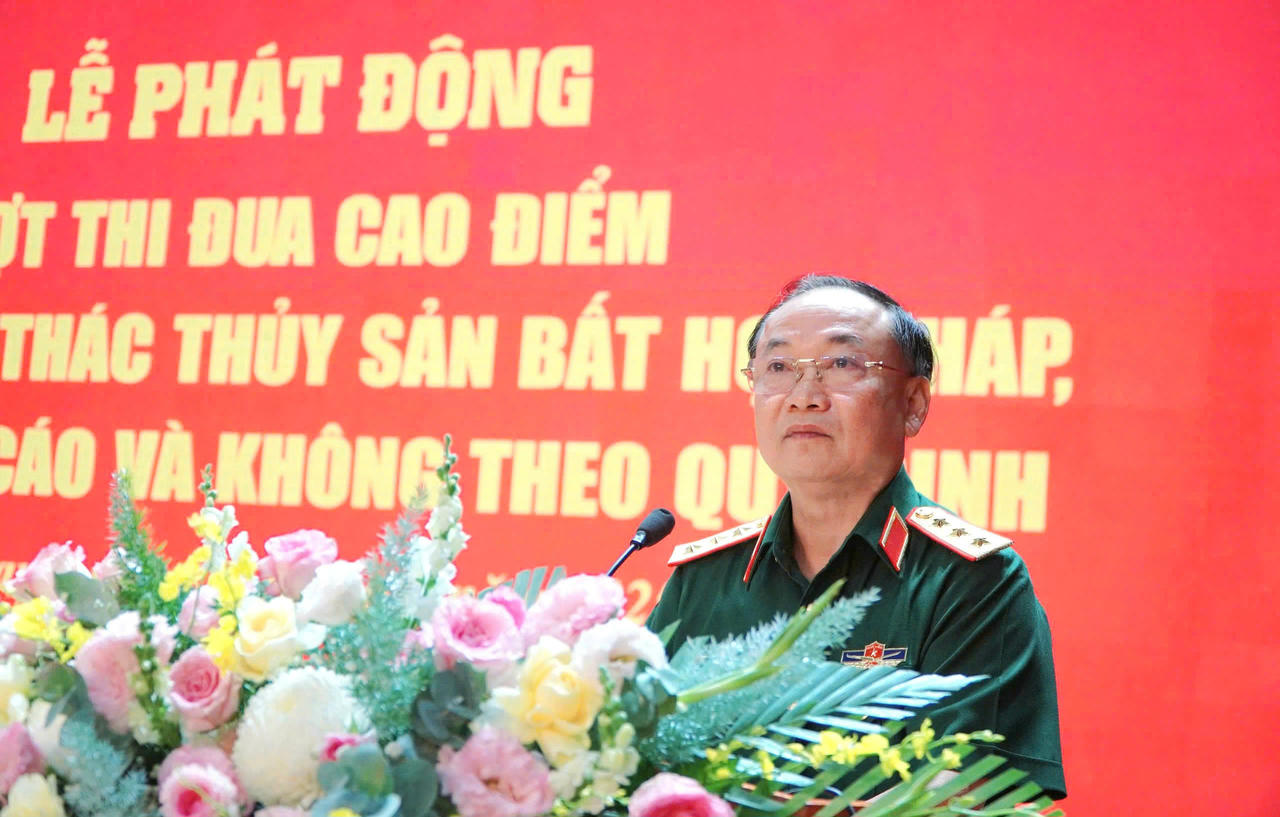 Thượng tướng Thái Đại Ngọc – Phó Tổng Tham mưu trưởng Quân đội nhân dân Việt Nam, Trưởng Ban Chỉ đạo Bộ Quốc phòng về chống khai thác IUU phát biểu tại lễ ký kết.