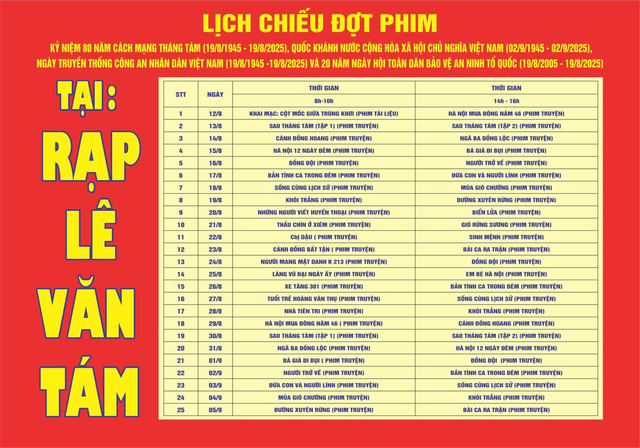 Lịch chiếu phim chào mừng Quốc khánh 2/9.