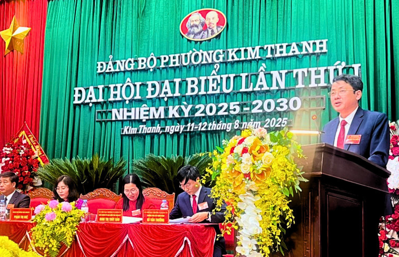 Chủ tịch phường Kim Thanh Trần Văn Sơn phát biểu tại Đại hội