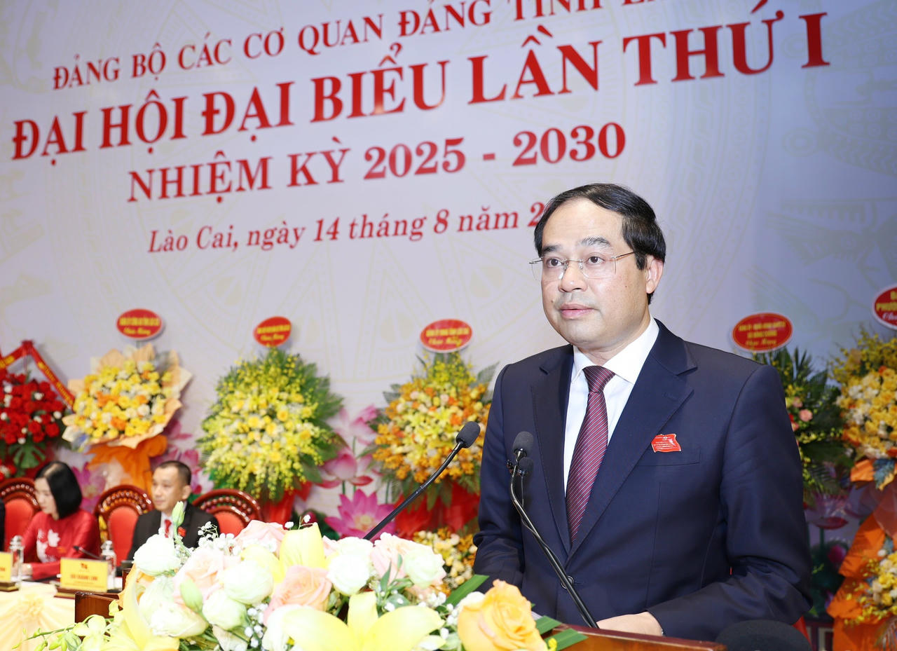 Bí thư Tỉnh ủy Lào Cai Trịnh Xuân Trường phát biểu chỉ đạo tại Đại hội.