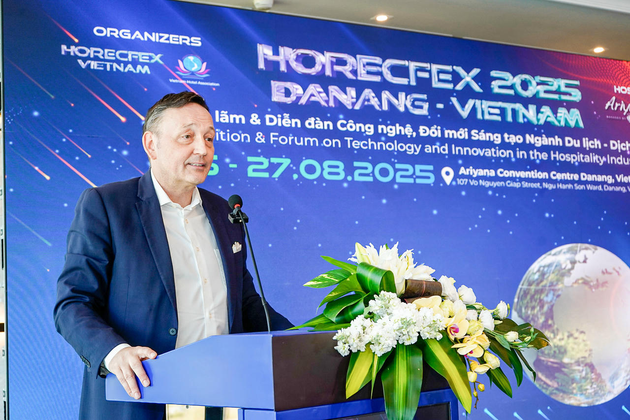 Ông Andre Pierre - Giám đốc Điều hành HorecFex Việt Nam chia sẻ tại sự kiện.