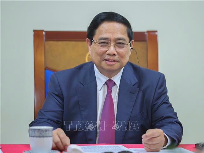 Thủ tướng Phạm Minh Chính điện đàm với Thủ tướng Campuchia Hun Manet. Ảnh: Dương Giang/TTXVN