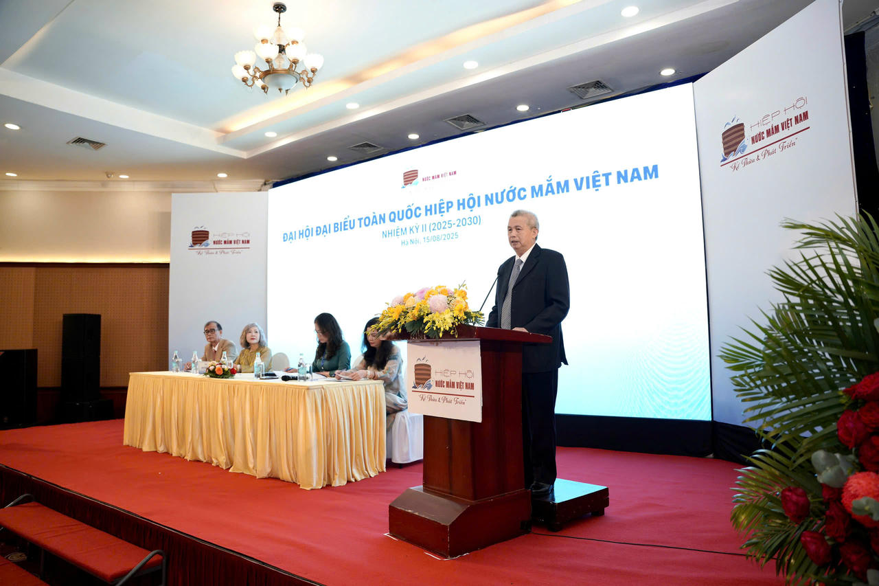 PGS. TS Trần Đáng - Chủ tịch Hiệp hội Nước mắm Việt Nam phát biểu.
