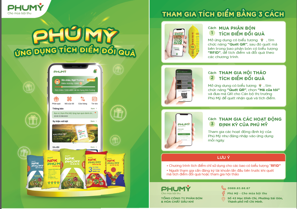 Ứng dụng “Phú Mỹ” tích điểm đổi quà. Gia tăng tương tác và trải nghiệm cho bà con nông dân.