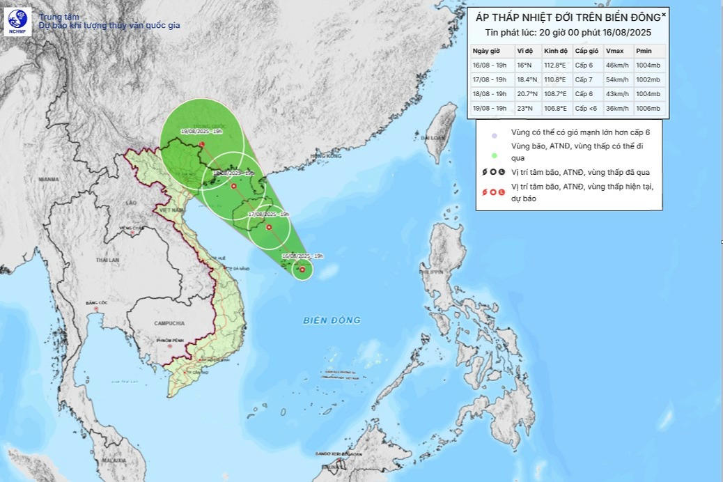 Vùng áp thấp trên biển đã mạnh lên thành áp thấp nhiệt đới