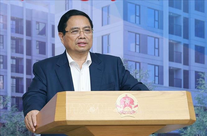 Thủ tướng Phạm Minh Chính chủ trì Hội nghị sơ kết việc thực hiện chỉ tiêu phát triển nhà ở xã hội 07 tháng đầu năm 2025. Ảnh: Dương Giang/TTXVN