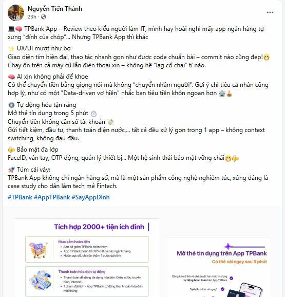 App TPBank nhận được nhiều phản hồi tích cực từ người dùng với những tính năng, trải nghiệm “đúng người – đúng lúc – đúng nhu cầu”