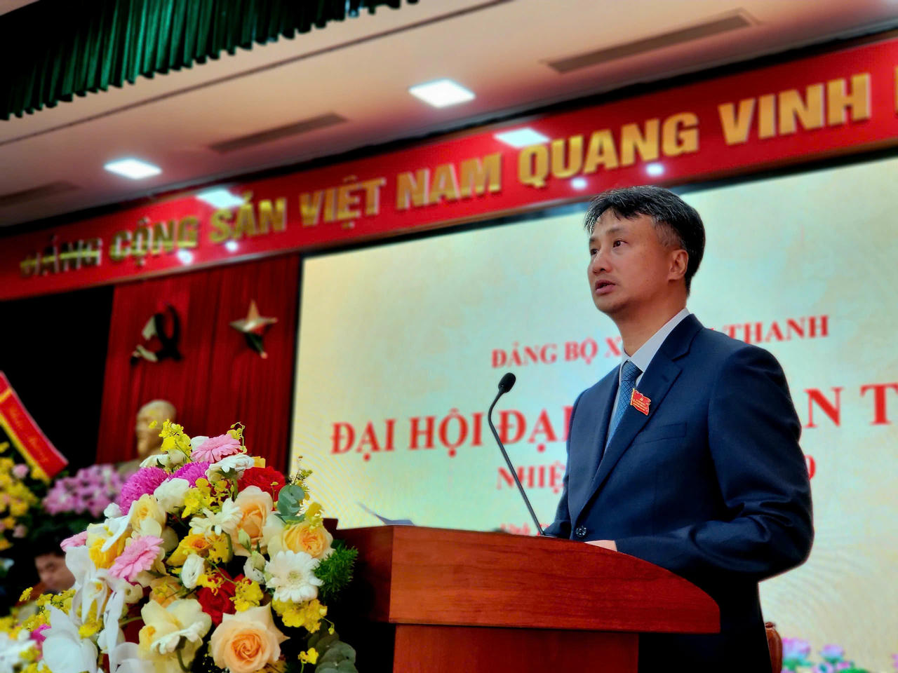 Đồng chí Nguyễn Anh Dũng - Bí thư Đảng ủy, Chủ tịch HĐND xã Vĩnh Thanh phát biểu tại Đại hội·
