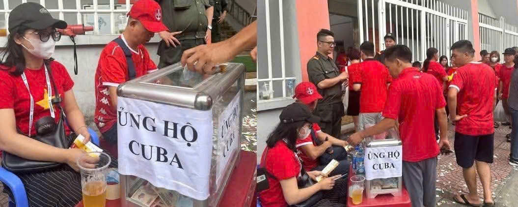 Các cổ động viên Hải Phòng tham gia ủng hộ người dân Cu Ba.