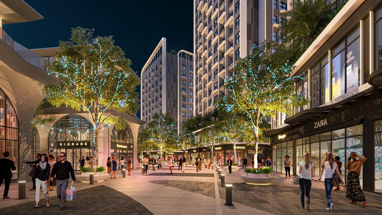 Phối cảnh dự án Night Square sẽ là tổ hợp hoạt động xuyên đêm với nhiều loại hình dịch vụ: mua sắm, ẩm thực Á - Âu, café, lounge, bar, karaoke...