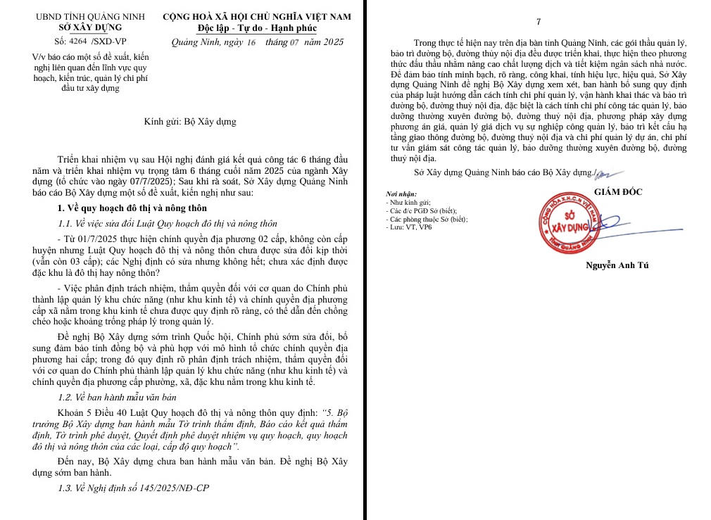 Văn bản của Sở Xây dựng gửi Bộ Xây dựng.