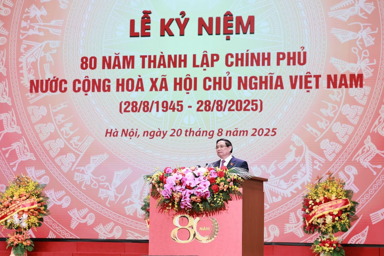 Thủ tướng Chính phủ Phạm Minh Chính trình bày diễn văn tại Lễ kỷ niệm 80 năm thành lập Chính phủ (28/8/1945 – 28/8/2025) - Ảnh: VGP/Nhật Bắc
