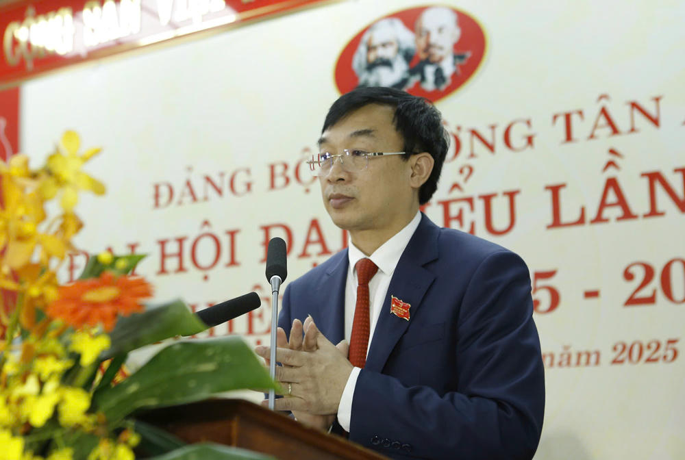 Ông Nguyễn Đình Lợi, Trưởng Ban Tuyên giáo và Dân vận Tỉnh ủy phát biểu tại Đại hội.