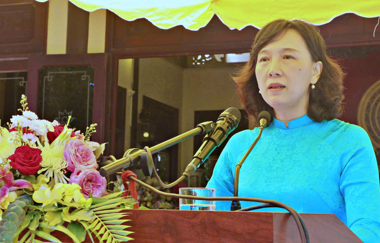 Phó Chủ tịch UBND tỉnh An Giang Nguyễn Thị Minh Thuý phát biểu tại lễ kỷ niệm. 