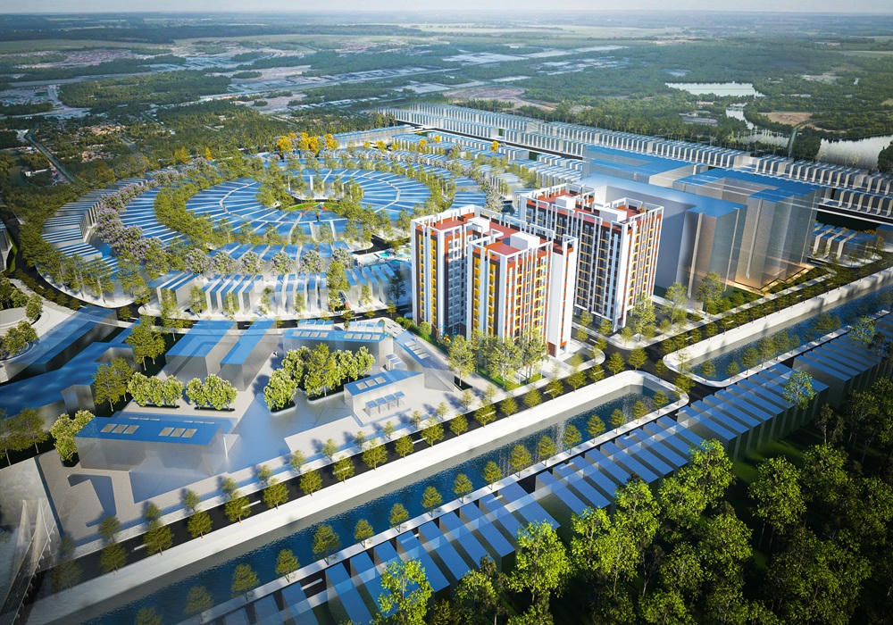Phối cảnh dự án nhà ở xã hội đặt trong tổng thể Khu đô thị T&T Cà Mau.