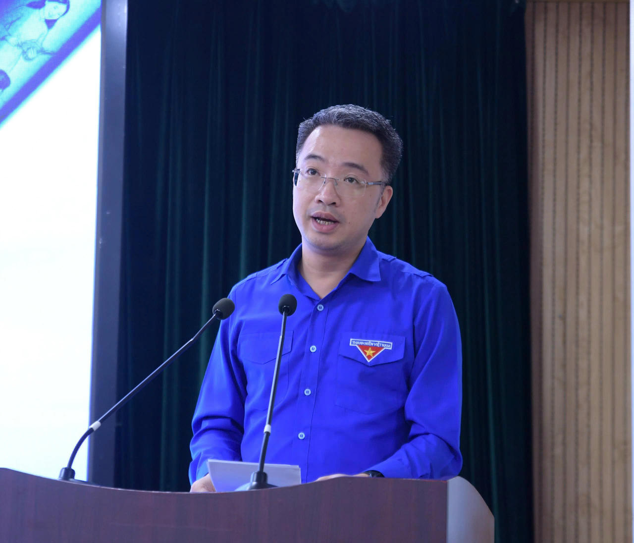 Ông Nguyễn Tường Lâm, Bí thư Trung ương Đoàn, Chủ tịch Trung ương Hội Liên hiệp thanh niên Việt Nam phát biểu tại họp báo (Ảnh: Đ.Hải)