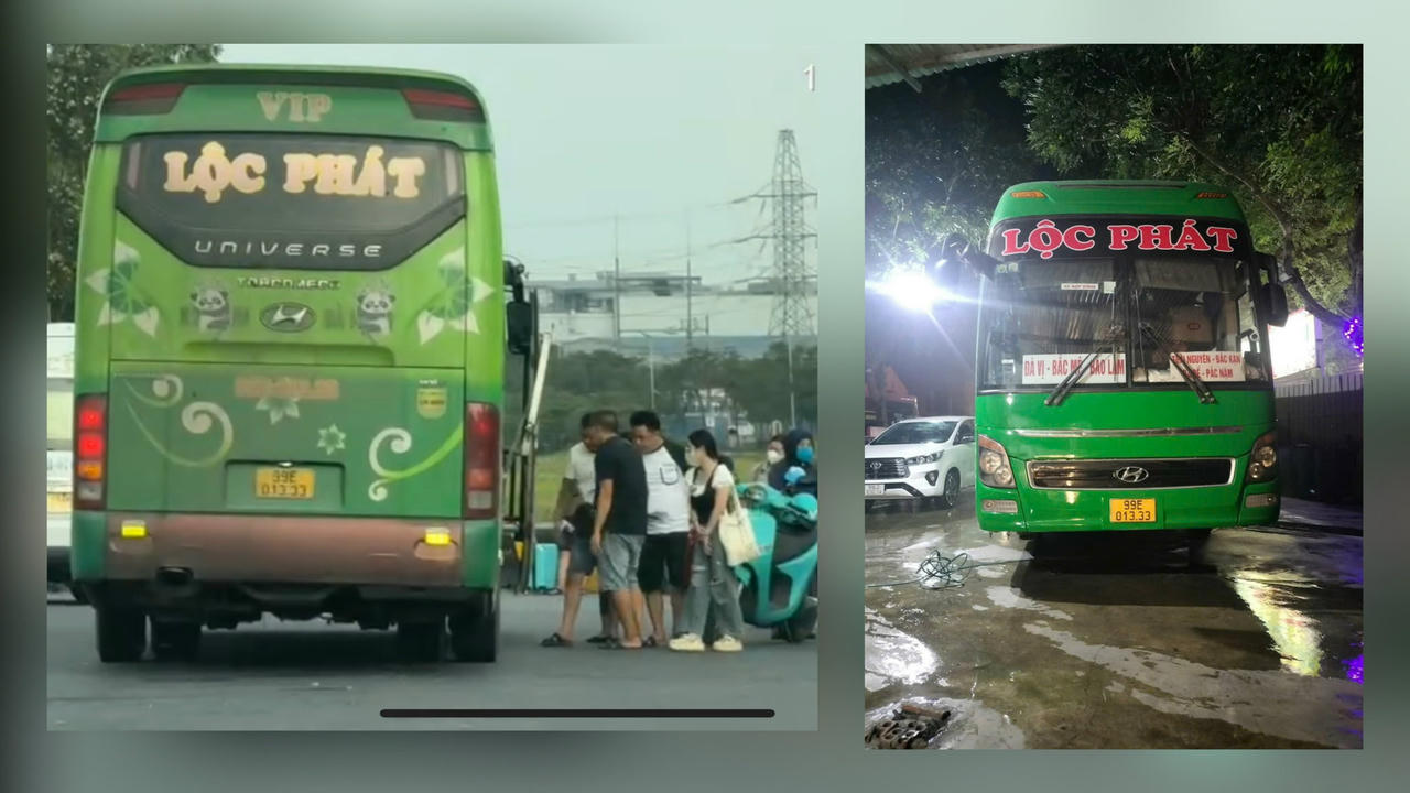 Xe khách 99E-013.33 chạy tuyến Bắc Ninh - Bắc Kạn (cũ) dừng đón khách tại KCN Yên Phong, Bắc Ninh sáng ngày 10/8/2025