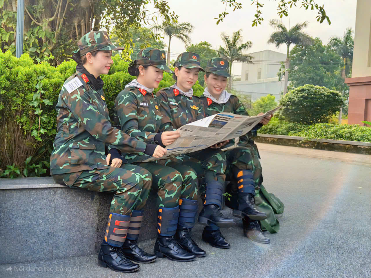 Các nữ quân nhân thực hiện nhiệm vụ A80 trong giờ giải lao.