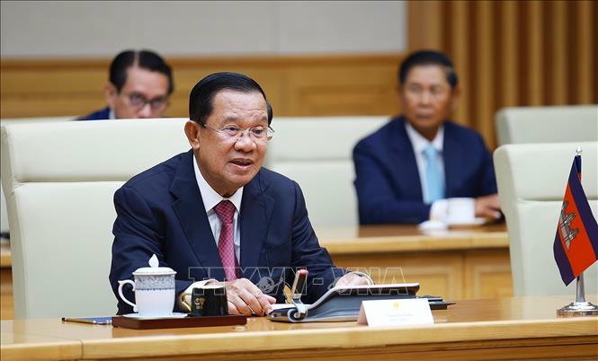 Chủ tịch Đảng Nhân dân Campuchia, Chủ tịch Thượng viện Campuchia Hun Sen phát biểu. Ảnh: Dương Giang/TTXVN