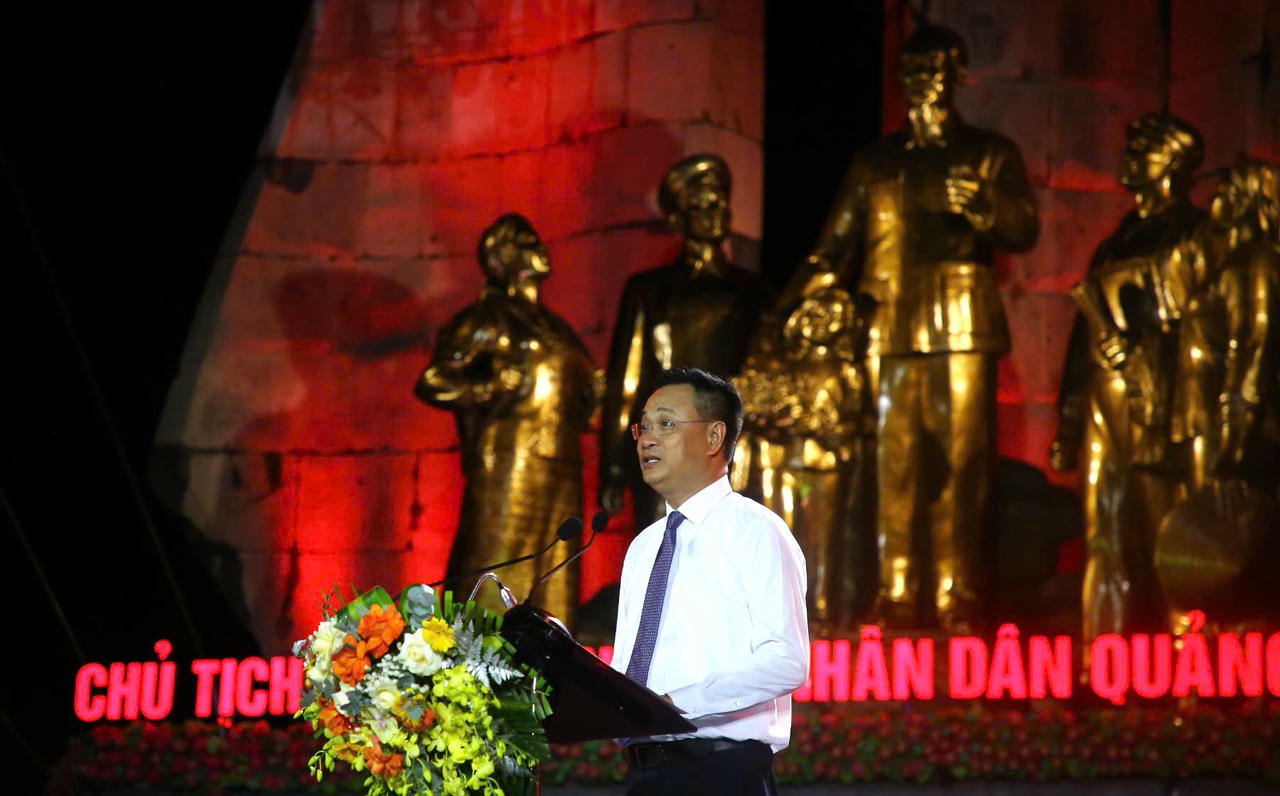 Bí thư Tỉnh ủy Lê Ngọc Quang phát biểu nhấn mạnh ý nghĩa thiêng liêng của 80 năm Quốc khánh và khát vọng phát triển vươn mình của tỉnh Quảng Trị.