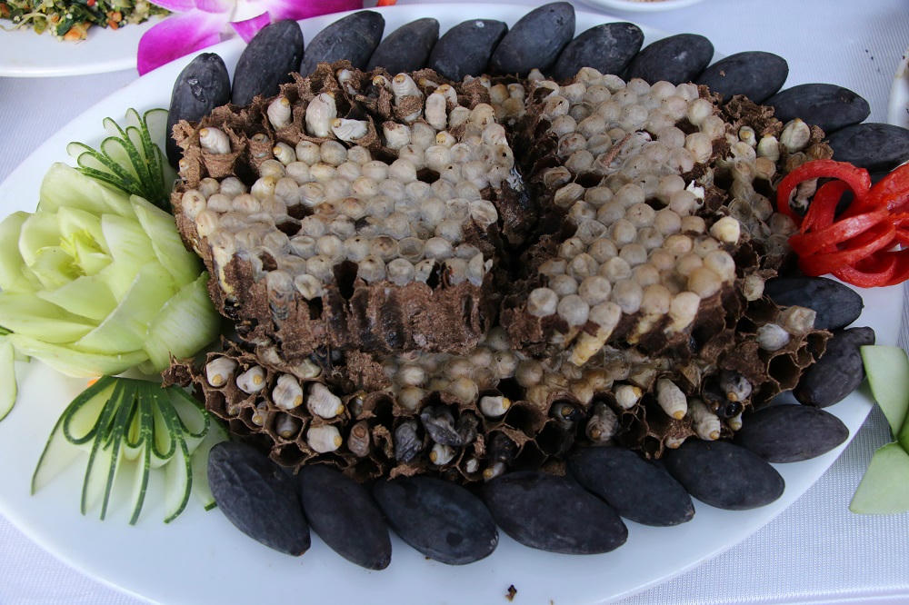 Món trám đen ăn với nhộng ong đất là món ăn không thể thiếu trong ngày "Tết xíp xí".