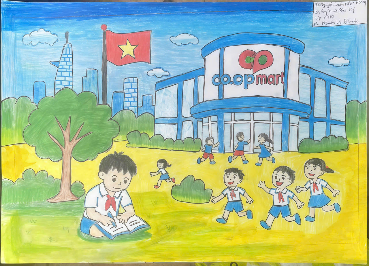 Một bức tranh tham dự cuộc thị Cùng Co.opmart lớn lên do bạn Nhật Hoàng – THCS Phú Mỹ (phường Phú Mỹ - TP.HCM thực hiện)