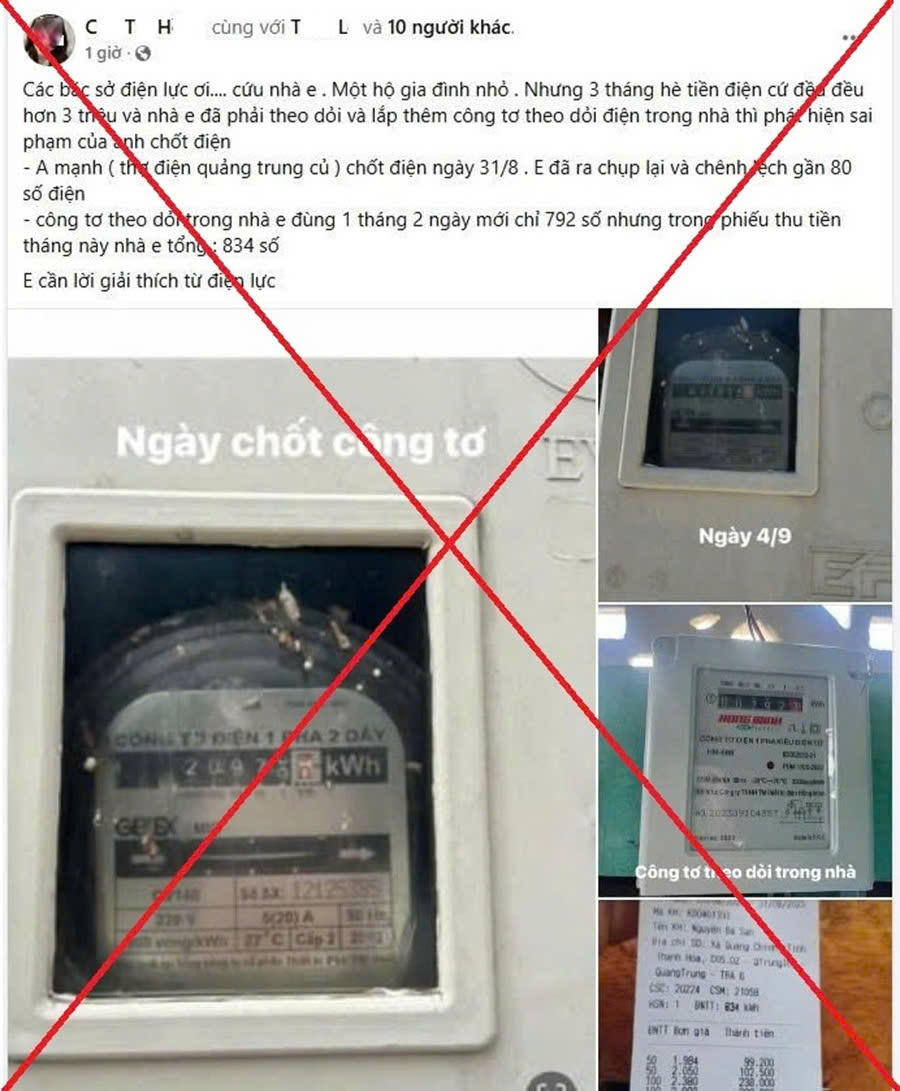 Nội dung đăng trên Facebook cá nhân C.T.H sáng ngày 4/9/2025 gây ảnh hưởng lớn đến uy tín của ngành điện