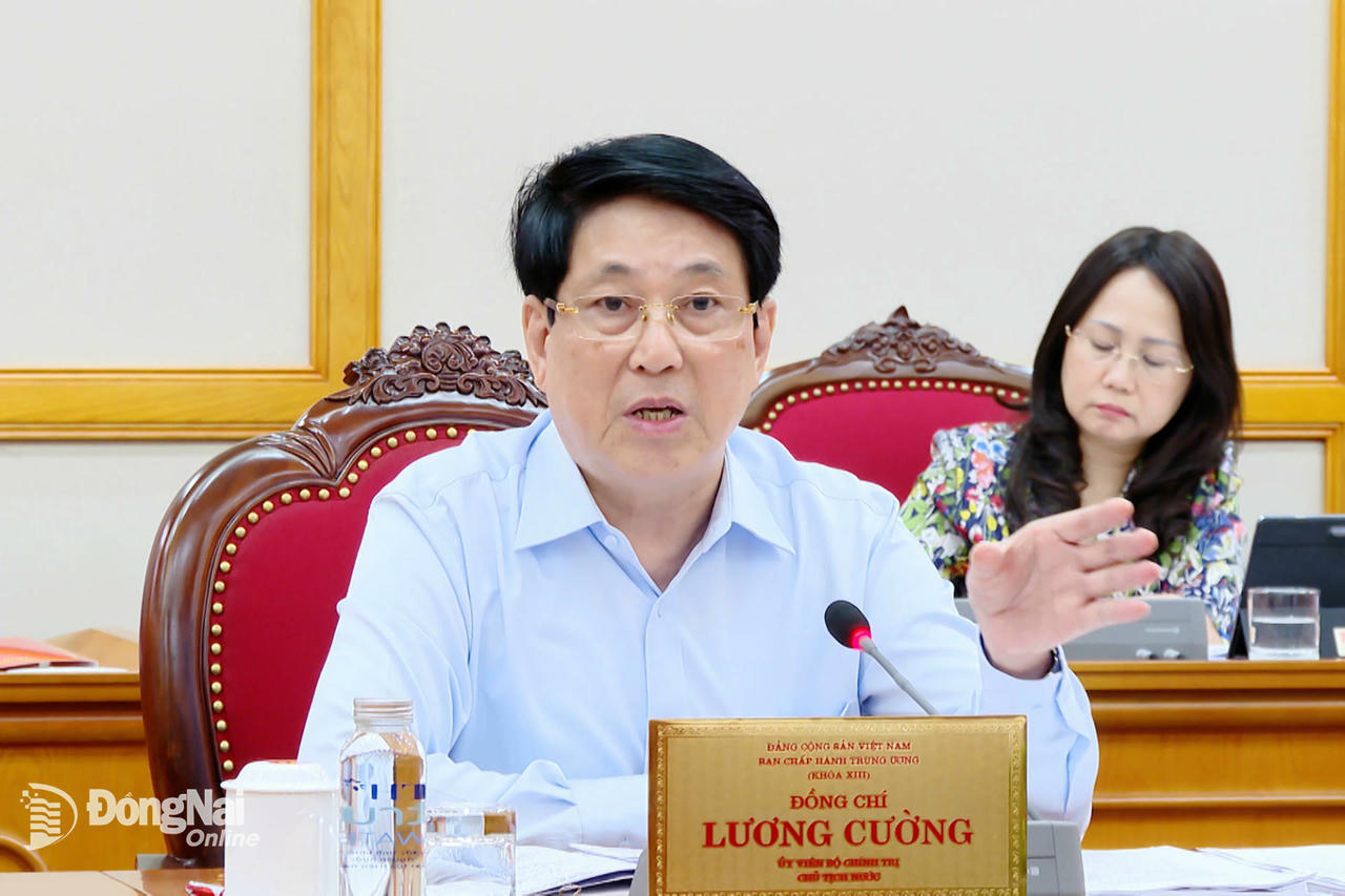 Chủ tịch nước Lương Cường phát biểu kết luận buổi làm việc. Ảnh: Trần Thể