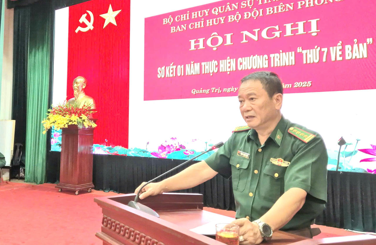 Đại tá Trịnh Thanh Bình, Chỉ huy trưởng BĐBP tỉnh phát biểu tại hội nghị.