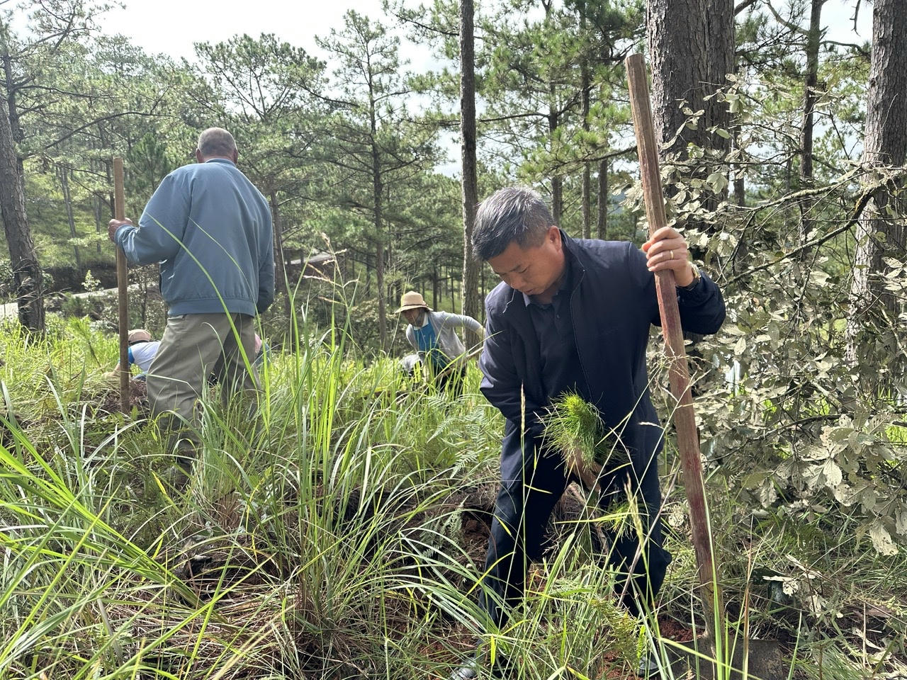 Lãnh đạo Chi cục Kiểm lâm tỉnh Lâm Đồng tham gia trồng cây.