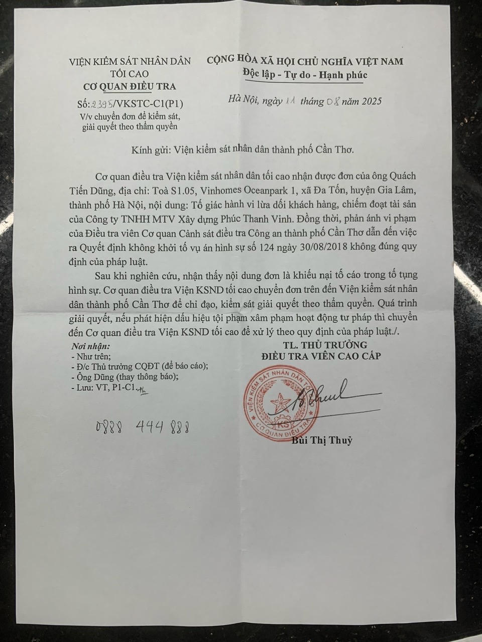 Văn bản của CQĐT VKSND tối cao.