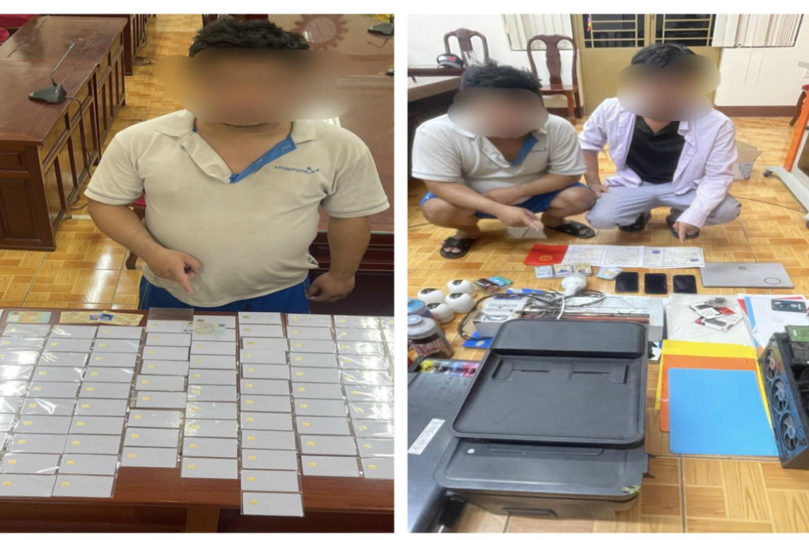 Đối tượng B, H cùng phương tiện, thiết bị để làm giả giấy tờ.