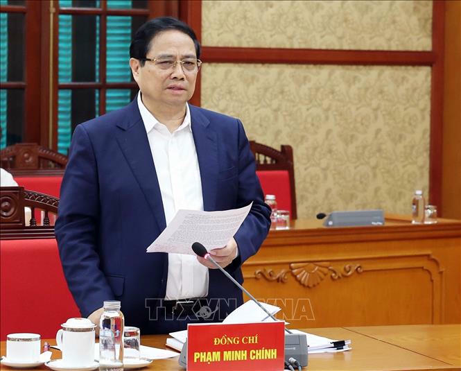 Ủy viên Bộ Chính trị, Bí thư Đảng ủy, Thủ tướng Chính phủ Phạm Minh Chính phát biểu. Ảnh: Thống Nhất/TTXVN