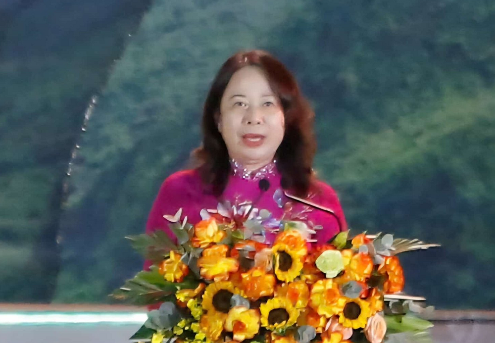 Phó Chủ tịch nước Võ Thị Ánh Xuân phát biểu tại Lễ khai mạc Festival Tinh hoa Tây Bắc - Điện Biên.