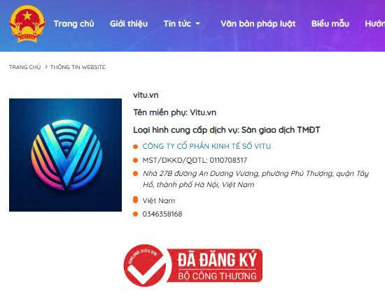 Sàn TMĐT VITU đã được Bộ Công Thương cấp phép hoạt động.