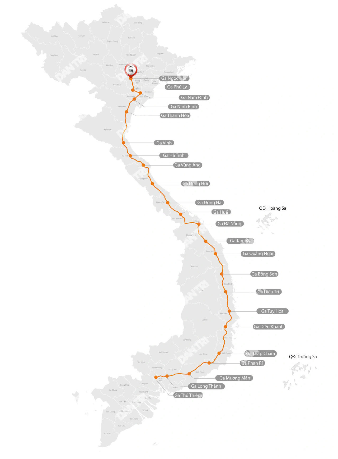 Dự kiến tuyến đường sắt tốc độ cao Bắc -Nam đi qua 20 tỉnh/thành phố trên cả nước