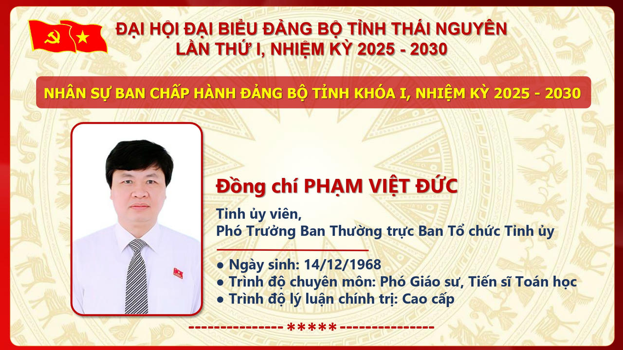Ông Trịnh Việt Hùng giữ chức Bí thư Tỉnh ủy Thái Nguyên nhiệm kỳ 2025 - 2030