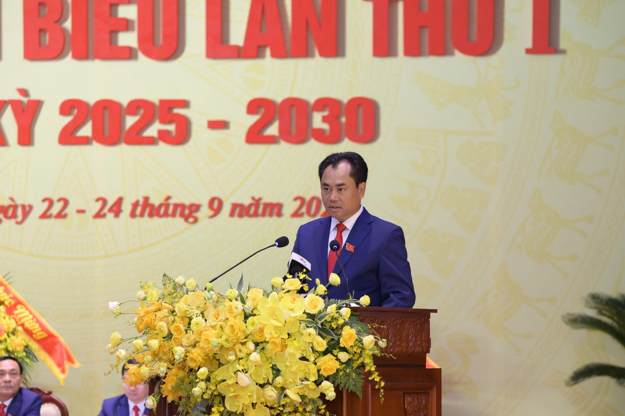 Ông Trịnh Việt Hùng, Bí thư Tỉnh ủy Thái Nguyên phát biểu khai mạc Đại hội.