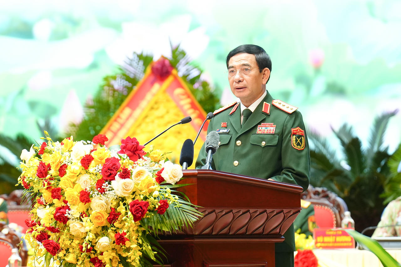 Đại tướng Phan Văn Giang, Bộ trưởng Bộ Quốc phòng phát biểu khai mạc Đại hội. Ảnh: P.Mai