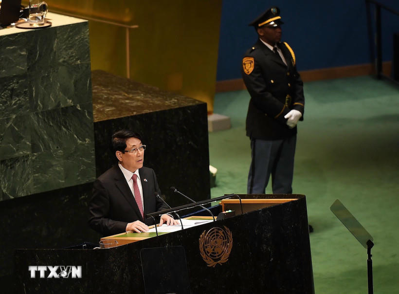 Chủ tịch nước Lương Cường phát biểu tại Phiên thảo luận. Ảnh: TTXVN