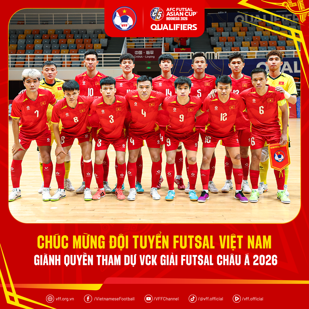Đội tuyển futsal Việt Nam toàn thắng tại Vòng loại futsal châu Á 2026