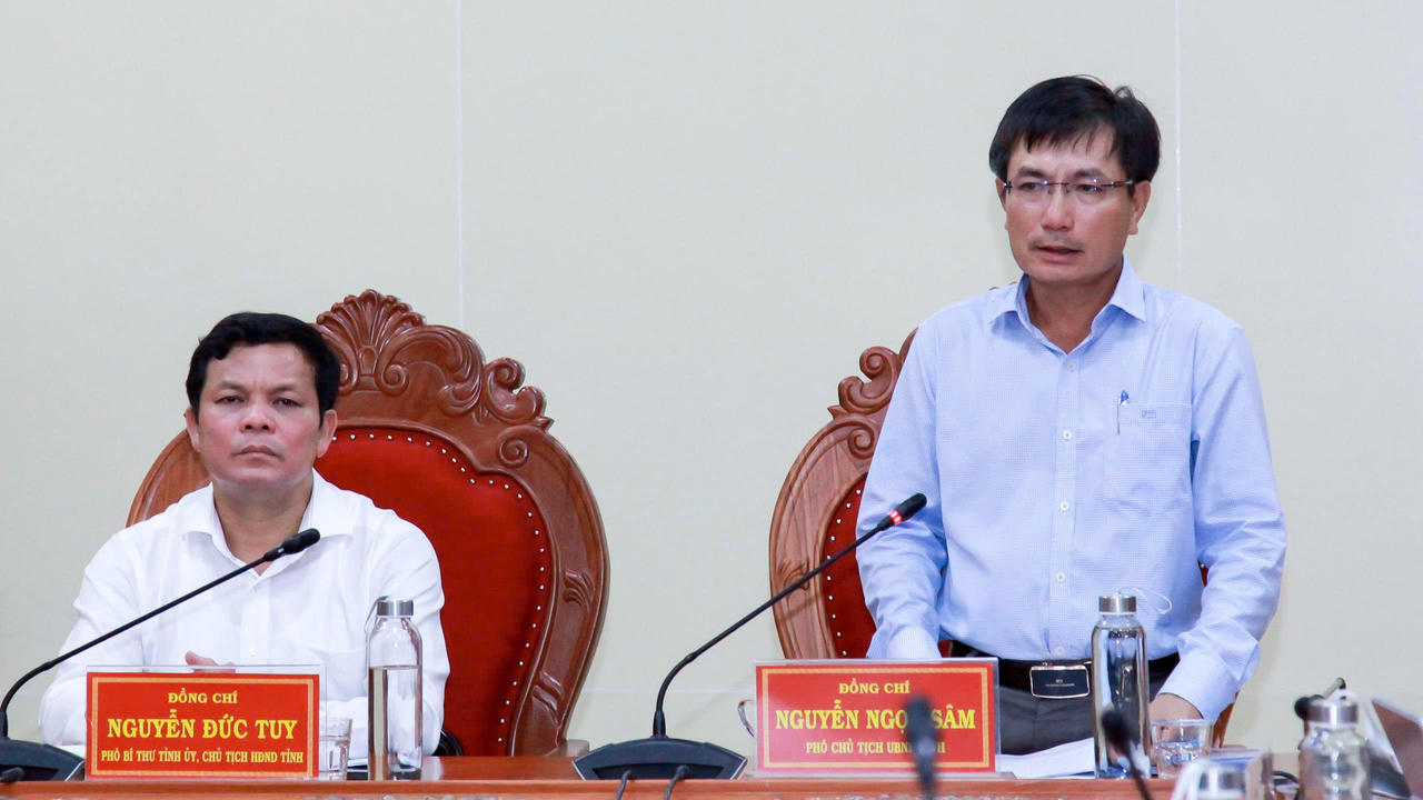 Ông Nguyễn Ngọc Sâm - Phó Chủ tịch UBND tỉnh Quảng Ngãi phát biểu tại cuộc họp.