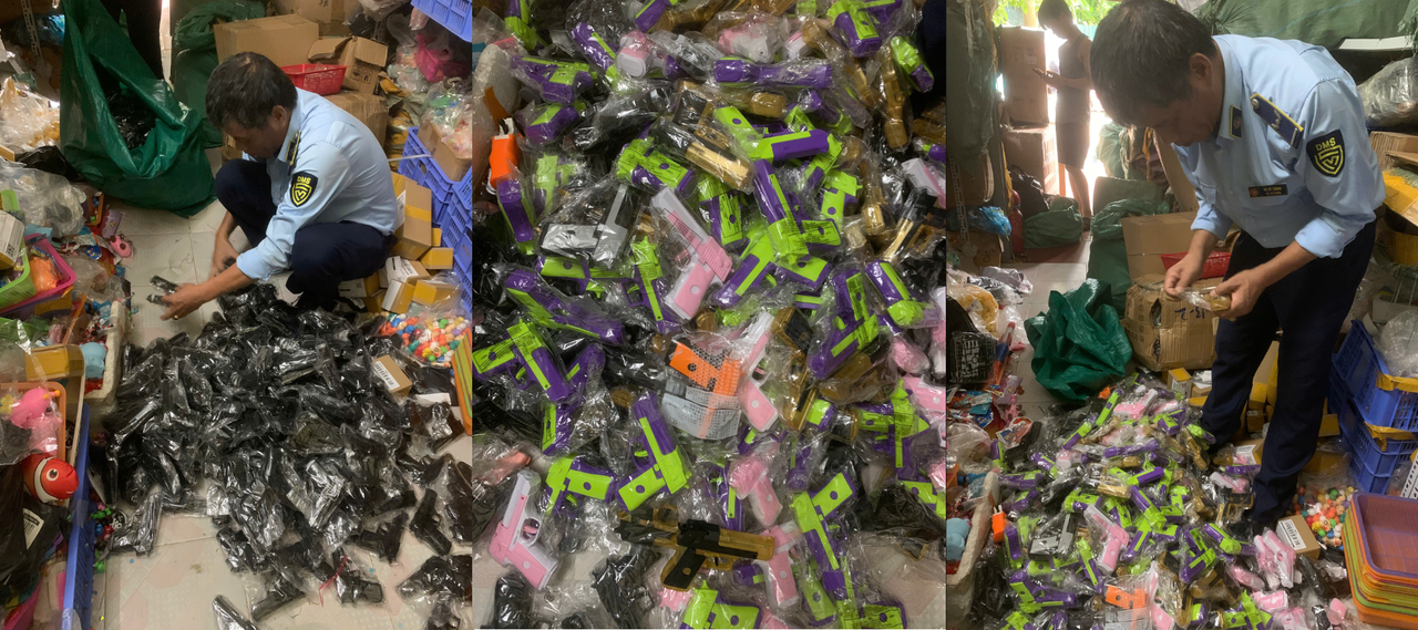 660 khẩu súng đồ chơi trẻ em nhập lậu tại cơ sở kinh doanh tại phường Phú Diễn.