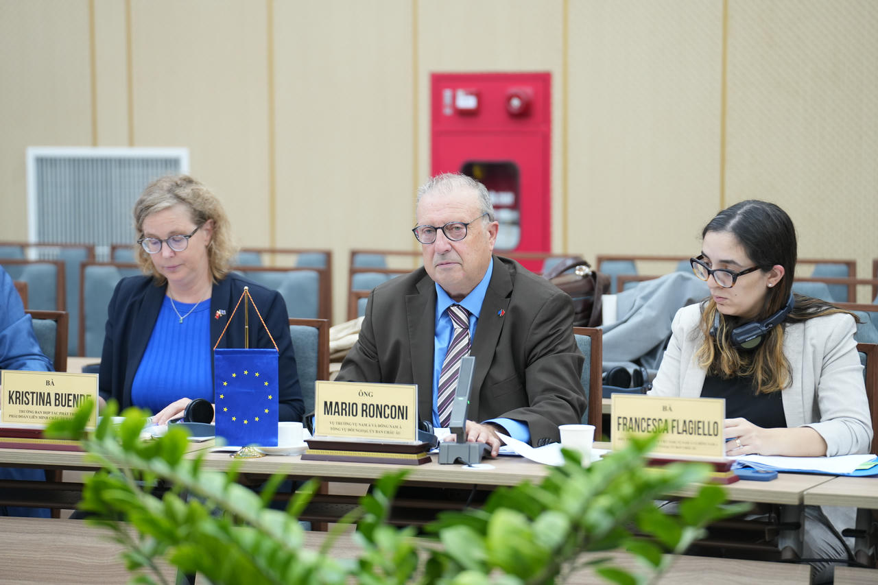 Ông Mario Ronconi, Vụ trưởng Nam và Đông Nam Á, Tổng cục Đối tác Quốc tế, Ủy ban châu Âu phát biểu tại Phiên họp.