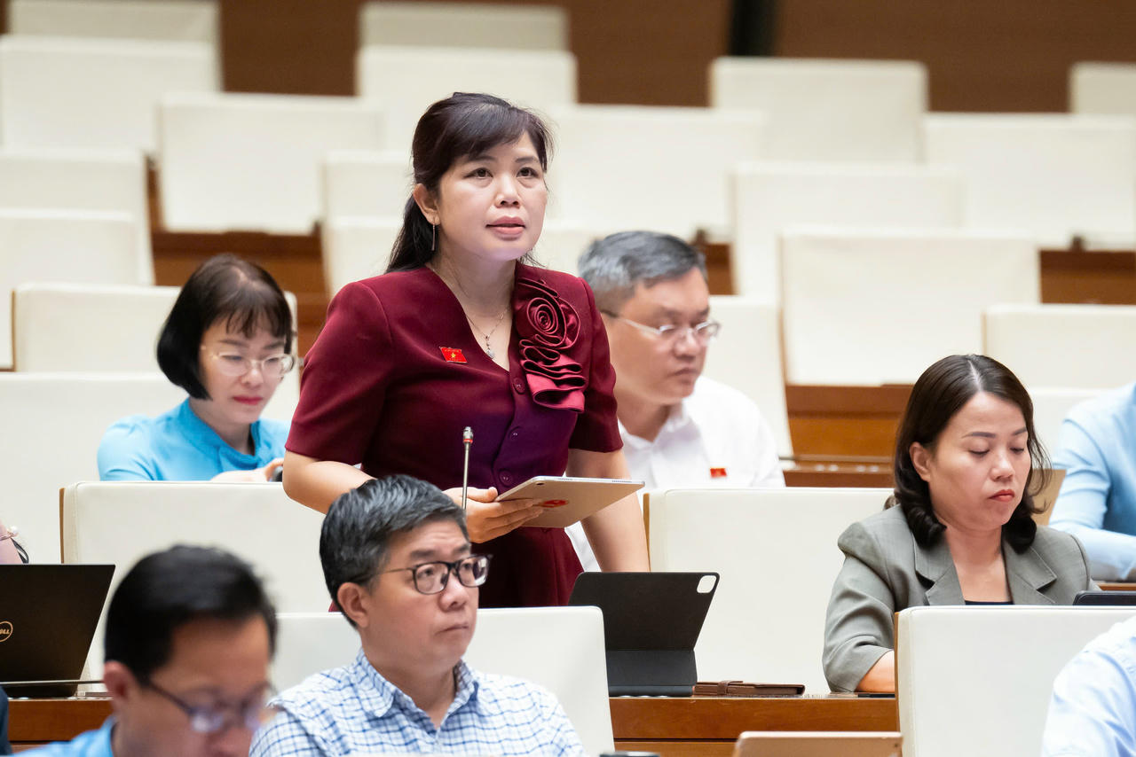 Đại biểu Nguyễn Thị Thu Hà phát biểu tại phiên họp.