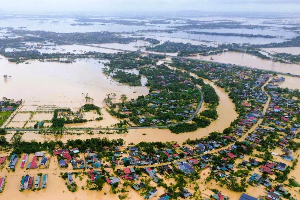 Xã Nông Cống (Thanh Hóa) bị ngập sâu do ảnh hưởng của bão số 10 gây ra.