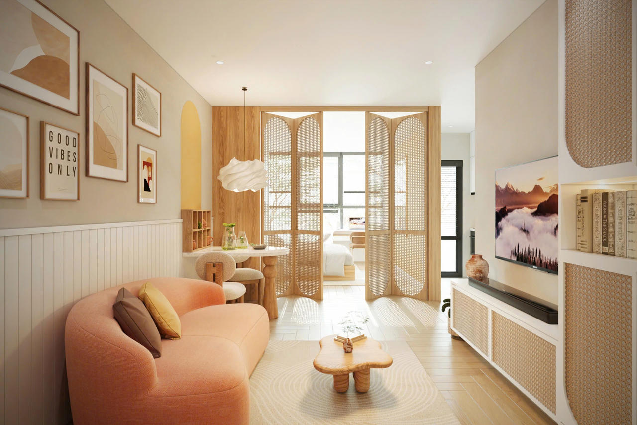 Căn Studio là mẫu căn hộ dễ dàng “hô biến” đủ không gian chức năng khi được trang bị gói nội thất thông minh.