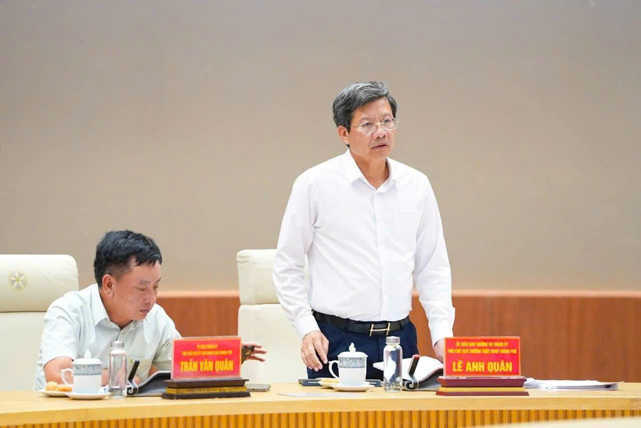 Phó Chủ tịch Thường trực UBND TP Lê Anh Quân phát biểu tại cuộc họp.